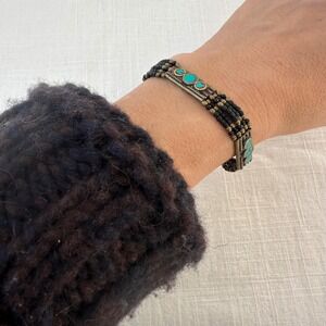 Vanessa Mooney Beaded Turquoise Bracelet Charm Antique Brass Tone